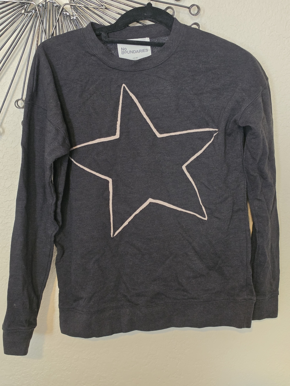 No Boundaries Charcoal Sweatshirt with Pale Pink Star Outline